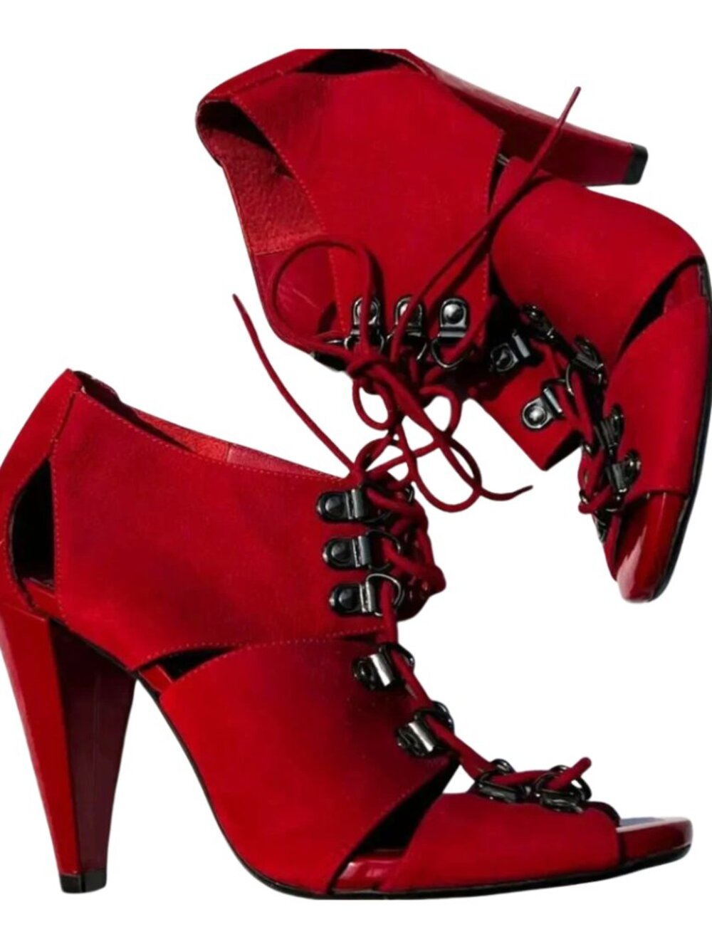 TopShop Red Suede Leather Heels – Size 7.5 / 38 EU - Tie Up – NWT